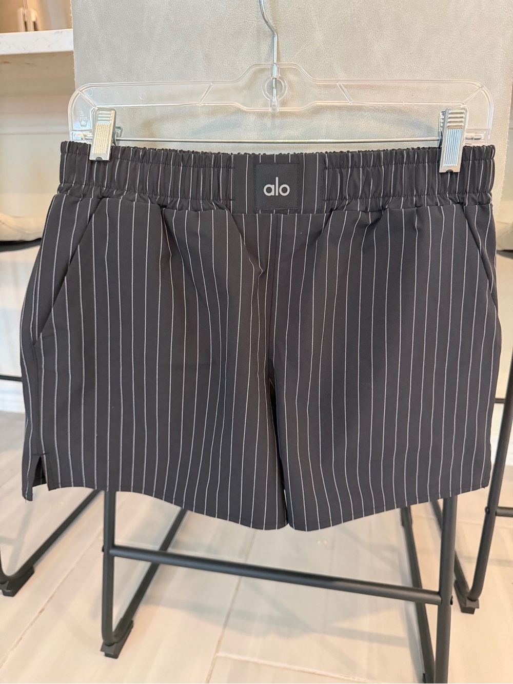 ALO Yoga Black Pinstripe Daylight Boxer Shorts Size S